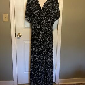 maxi balloon dress Printed Tie Neck Balloon Sleeve Maxi Dress Purple / S